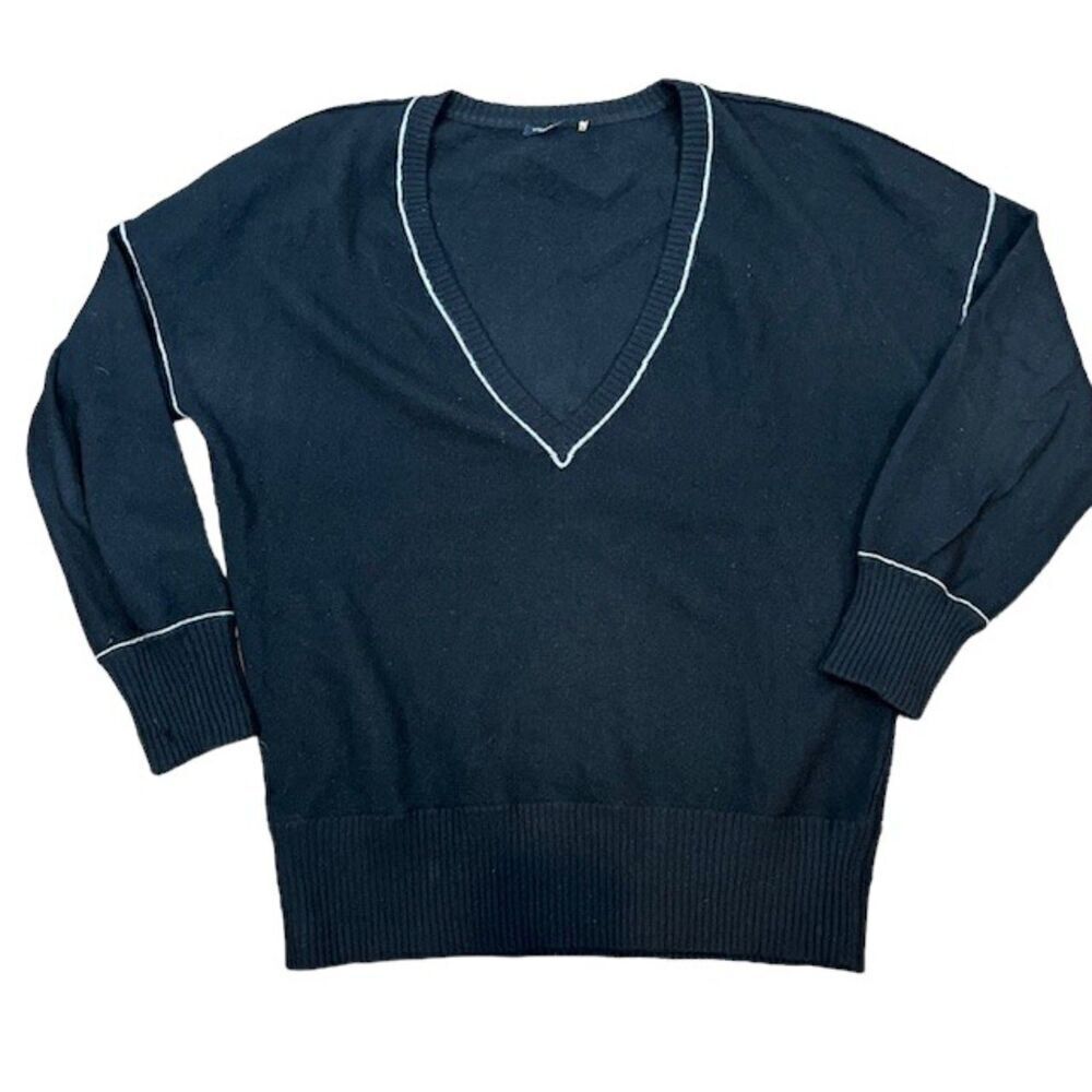 Magaschoni Cashmere V-Neck Sweater (Repurpose/Repair) Black Medium Knit Top M